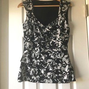 Ann Taylor Loft black white floral knit shell